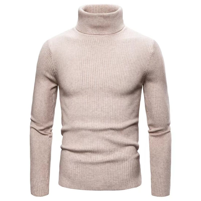 Maglione a collo alto solido da uomo autunno e inverno versione coreana pullover a righe per ragazzi slim fit con filo lavorato a maglia sul fondo_voghion.com