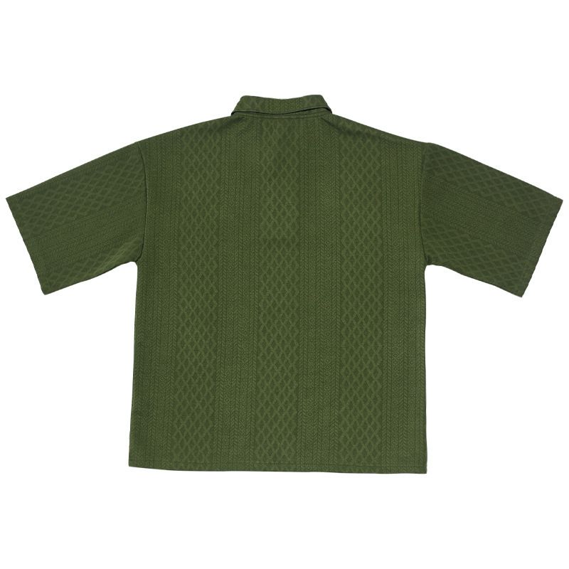 American Oversize Jacquard Strick-T-Shirt mit Umlegekragen für Herren, Sommer, lockere Passform, vielseitiges Oberteil_voghion.com