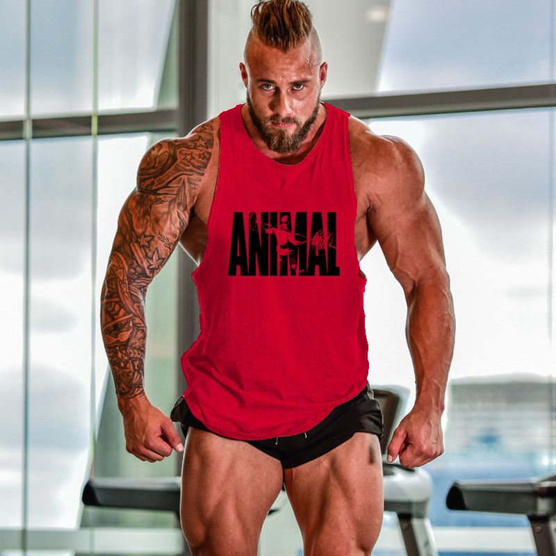 Débardeur de sport décontracté en coton avec imprimé animal et lettres_voghion.com