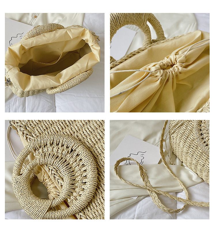 Nuova borsa a tracolla in paglia stile etnico bohémien, borsa a secchiello in rattan intrecciato a mano per donna_voghion.com