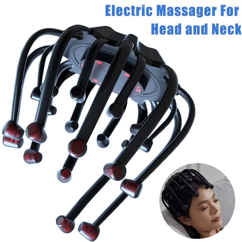 Massaggiatore elettrico per cuoio capelluto con artiglio di polpo, a mani libere, 5 modalità, massaggio alla testa, luce rossa a LED, grattatesta wireless 3D, massaggio sanitario_voghion.com