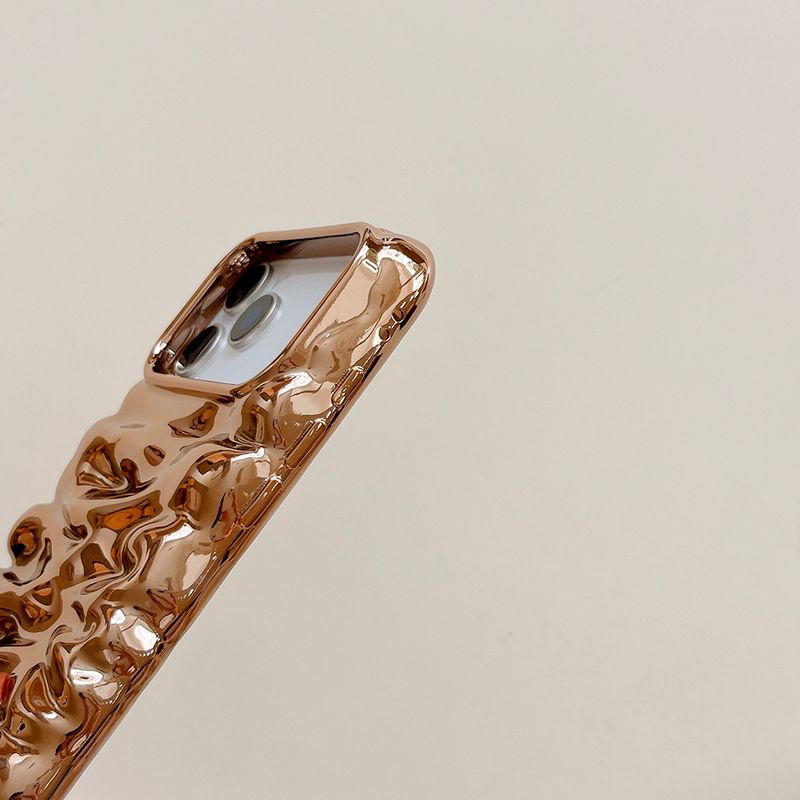 Coque de téléphone de luxe à texture 3D effet glace à bulles, plaquée or, pour iPhone 17 Air, 16, 15, 14, 13 Pro Max Plus_voghion.com