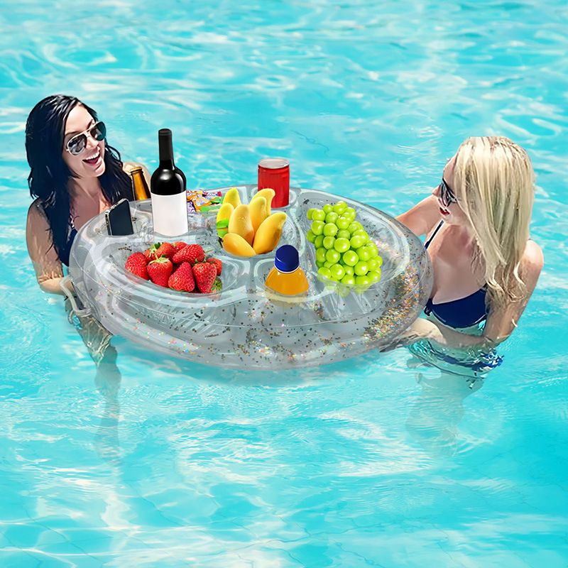 Inflatable Floating Thickened PVC Cooler & Drink Holder (Multi-Functional Design Fits 6 Cups + Ice Compartment Includes Repair Kit & Anchor Rope)_voghion.com
