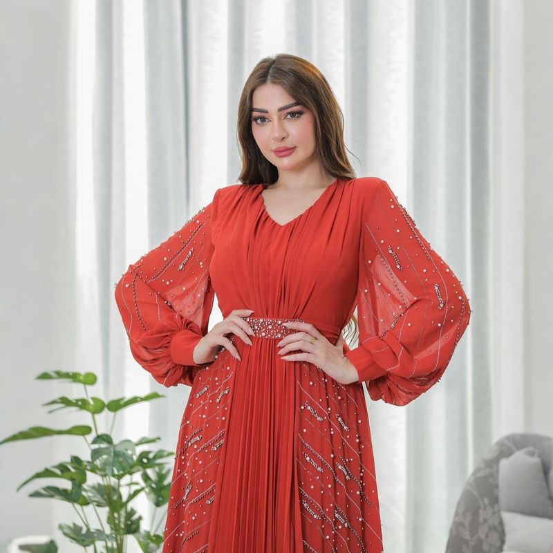 Elegant Evening Gown With Embellished Sequins Flowy Chiffon Maxi Dress For Women Party Wear_voghion.com