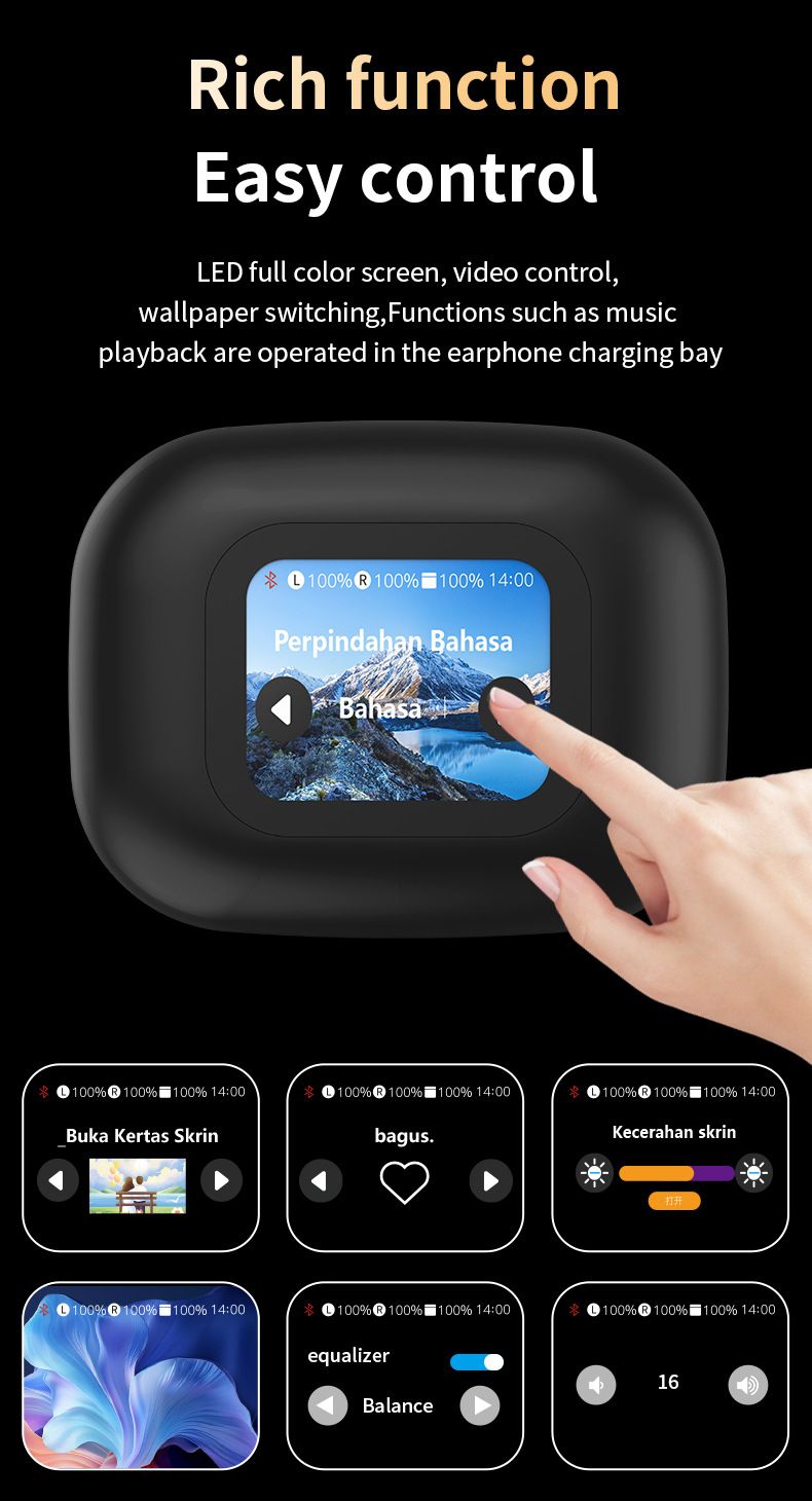 Auriculares inalámbricos A16 con pantalla táctil LED y reducción de ruido_voghion.com