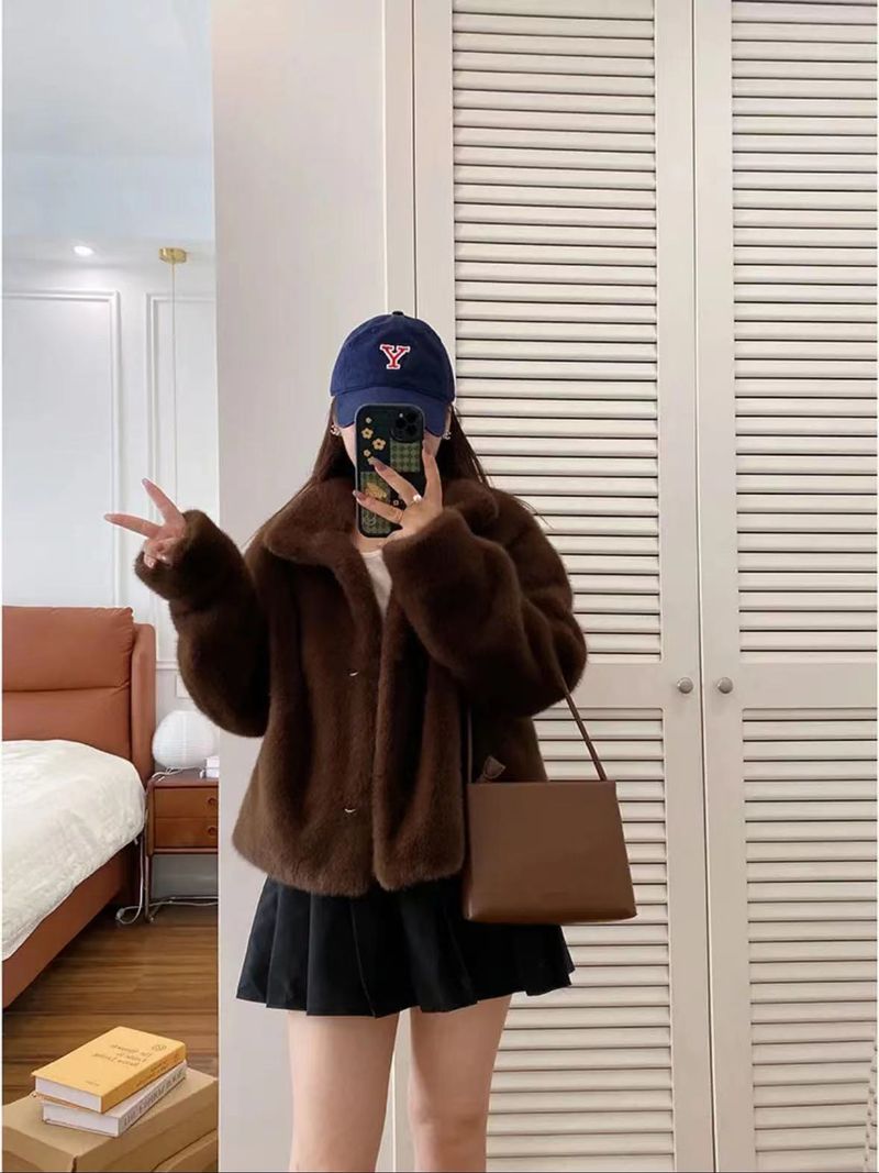 Cappotto in pelliccia sintetica in velluto di visone dorato da donna, con collo alto corto, giacca invernale ecologica in pelliccia sintetica_voghion.com