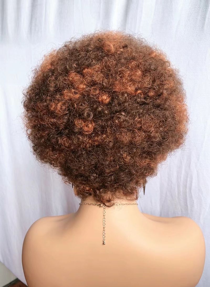 Afro-Perücke mit strukturierter Spitze vorne – 100 % Echthaar, kurz und flauschig gelockt, atmungsaktive Kappe für natürliche schwarze Frisuren_voghion.com