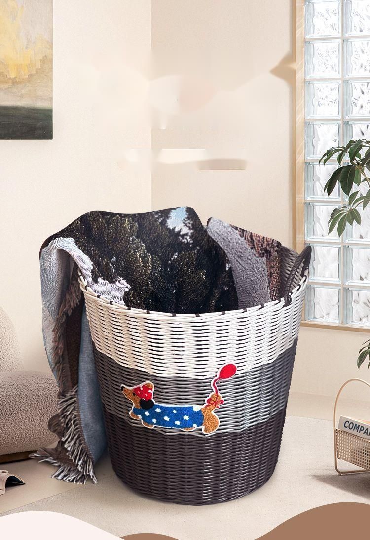 Large Capacity Cute Puppy Rattan Laundry Basket Home Dirty Clothes Storage Bin High-Value Ins Style Bathroom Student_voghion.com