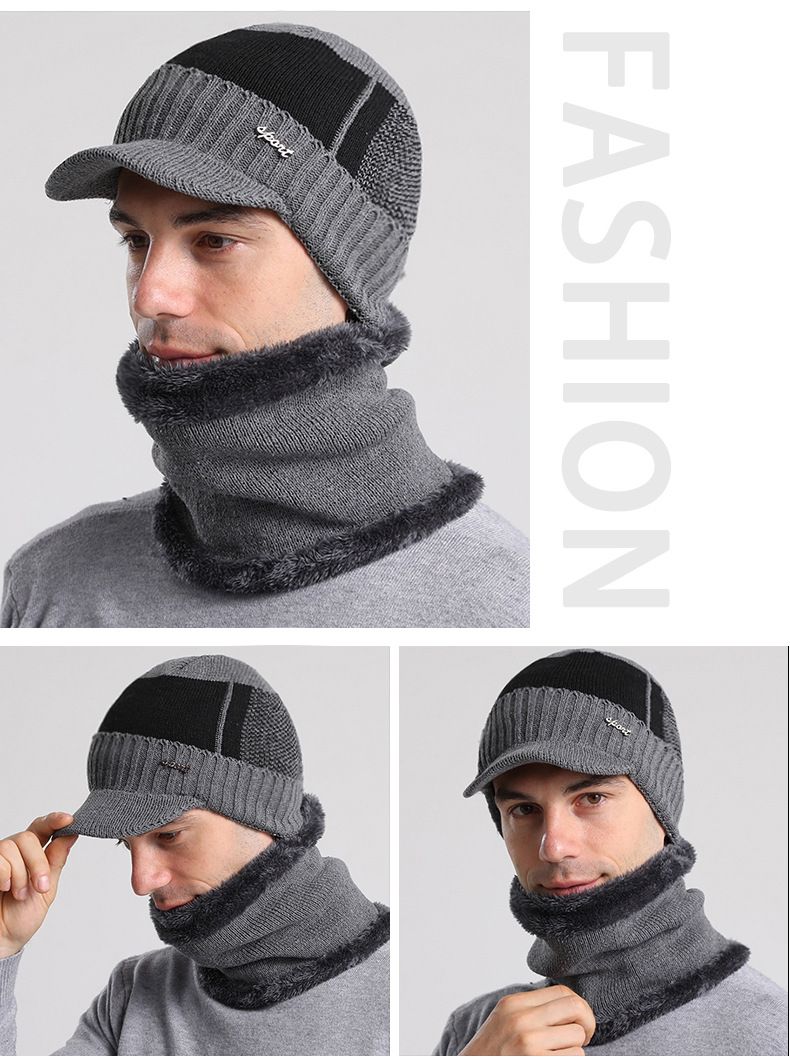 nuovo cappello caldo antifreddo in lana con collo set più velluto spesso abbinato al colore del cappello lavorato a maglia paraorecchie cappello testa_voghion.com