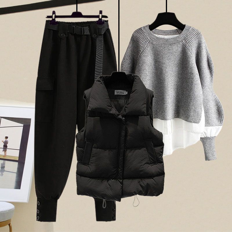 Damenbekleidung Übergröße Damen Herbst- und Winteranzüge für Damen Neue Art Weste Hemd Schlanke Overalls Dreiteiliger Anzug_voghion.com