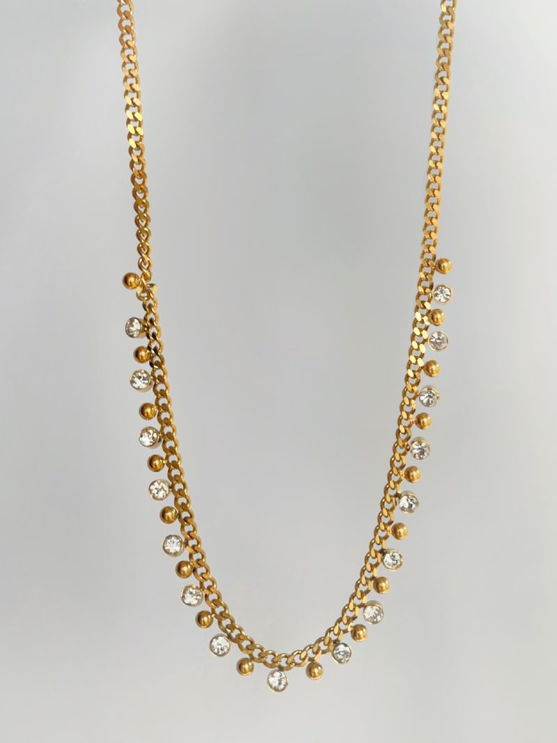 Damenschmuck Edelstahl Retro vergoldet Quaste Zirkon kubanische Kette Schleifkette Halskette_voghion.com