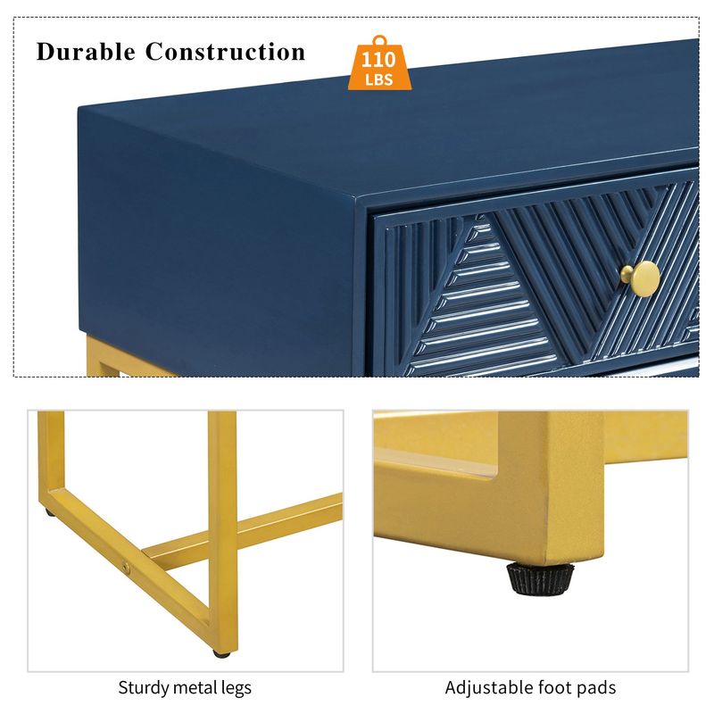 Modern Sleek Console Table Two Drawers With Stripe Design For Living Room And Entryway_voghion.com