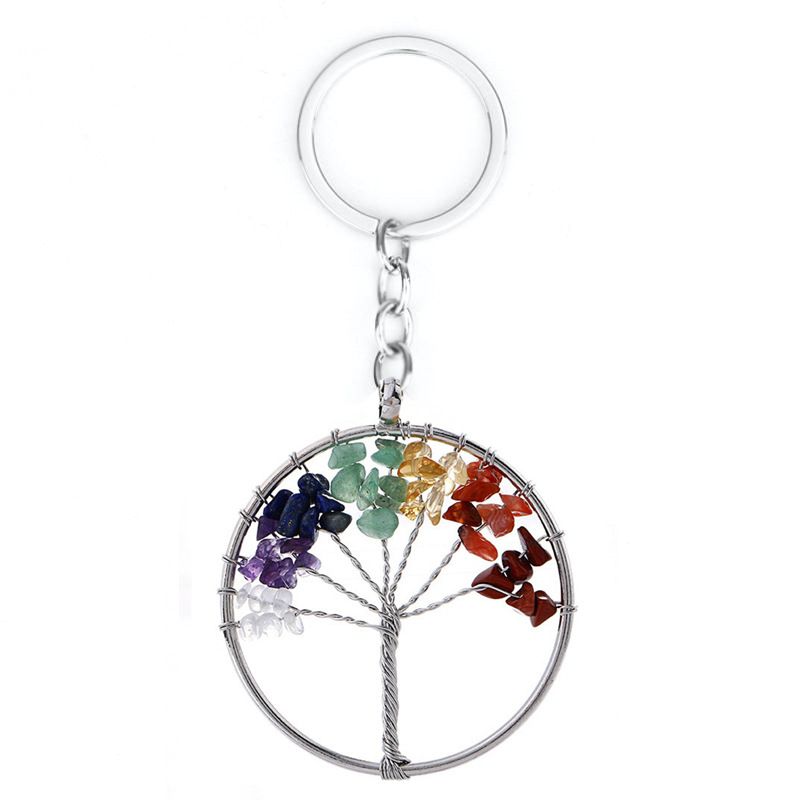 7 Color Stone Natural Crystal Gravel Tree Of Life Keychain Pendant Fortune Tree Keychain Pendant_voghion.com