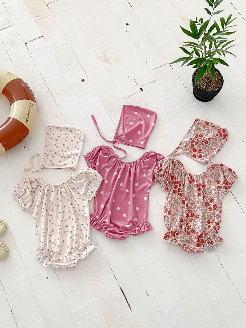 Maillot de bain d'été coréen pour filles, bulle à la mode pour bébé, mignon, manches courtes, une pièce enveloppée, bas, imperméable, chapeau de natation_voghion.com