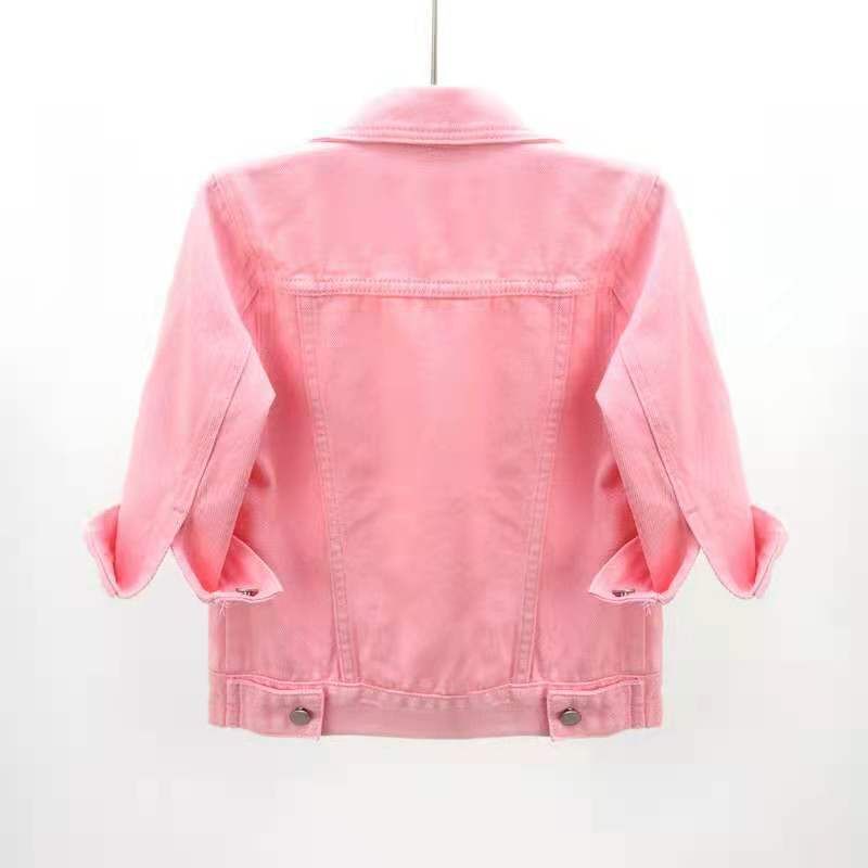 Spring and summer Korean style slim color mid-sleeve denim jacket women's short three-quarter sleeve jacket waistcoat small shawl top_voghion.com