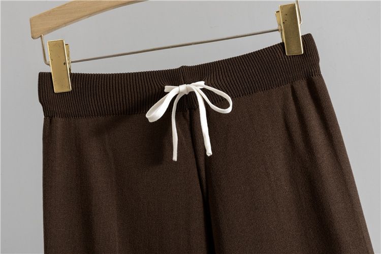 Women's Clothing spring new suits for women, contrasting stripes, double V neck knitted cardigan tops, wide leg pants, two piece suit_voghion.com