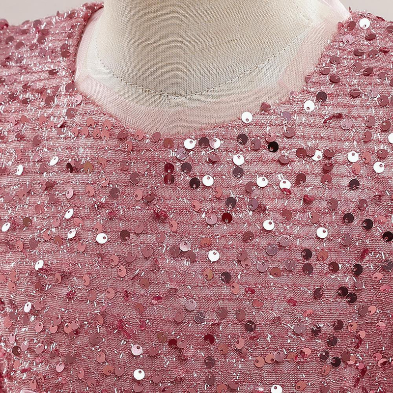 Nuovo vestito da principessa per bambine di taglia media e grande con maniche a sbuffo in glitter e gonna tutù in raso con giunture_voghion.com