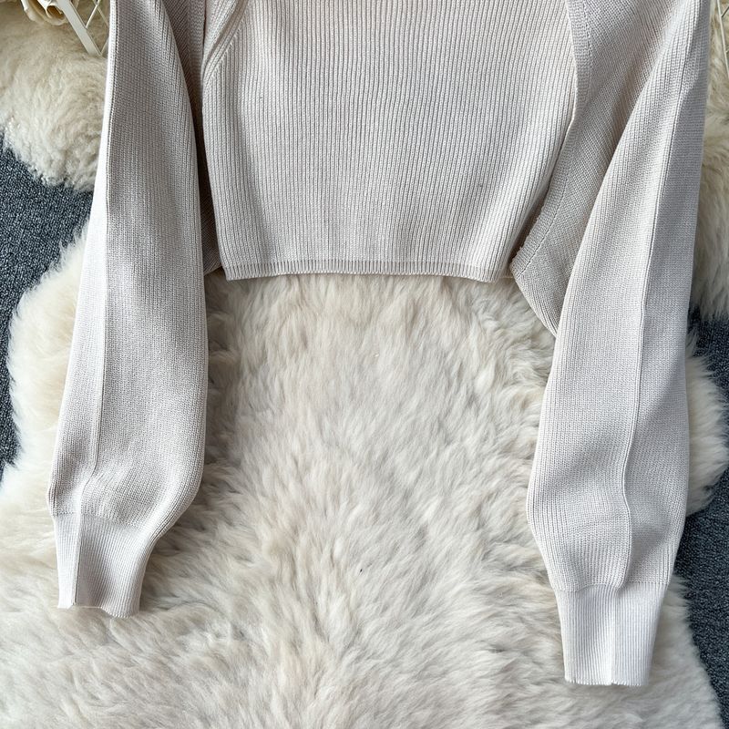 Damenbekleidung Langärmliges Strickpulloverkleid für Damen, neuer Hüftrock mit Hosenträgern für Herbst und Winter + zweiteiliges Set mit hochwertigem Schal_voghion.com