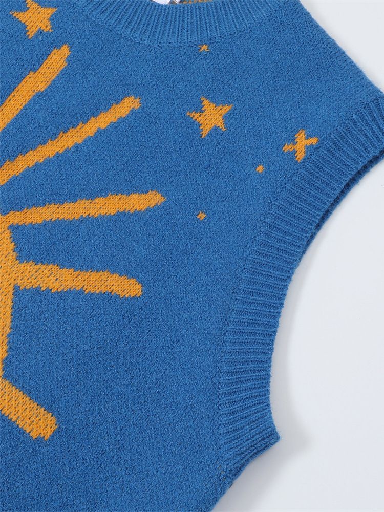 Unisex Harajuku Eye Jacquard Sweater Vest – Oversized Streetwear Stricktop (Blau/Lila, Größen M-XL)_voghion.com