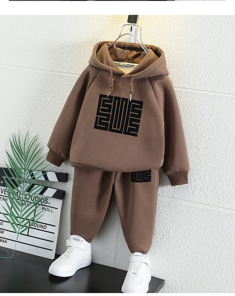 Pojkar Huvtröja Set Höst och vinter Utländska barn Barn Plus Plysch Pojke Plankton Stiliga vinterkläder_voghion.com