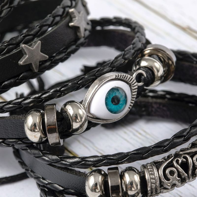 Nuovo bracciale da uomo in lega Wing, con occhio punk rock intrecciato. Gioiello a stella a cinque punte_voghion.com
