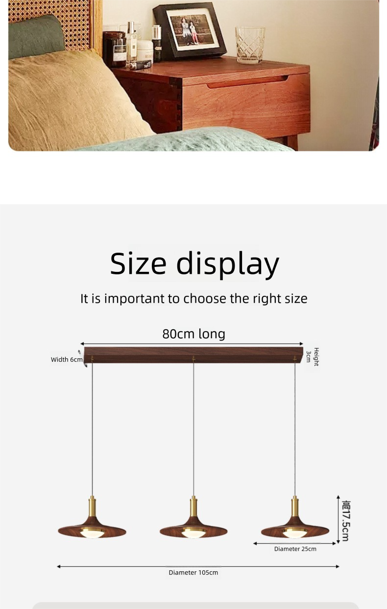 Lampada a sospensione da comodino per camera da letto color noce, stile vintage, per ristorante, sala da tè e caffè, a tre teste, modello UFO, 2025_voghion.com