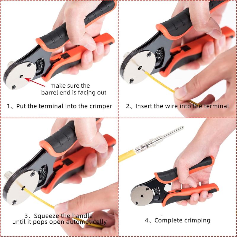 16 Mini Ratchet Crimping For German Terminals 14/16/18 AWG, 4-Way Indent Closed Barrel Crimper, Pin Crimp Connector_voghion.com