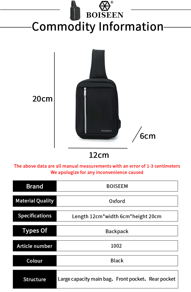 Boiseen nuovo marsupio da uomo cross-border business grande capacità borsa a tracolla con cerniera borsa portaoggetti con ricarica USB all'ingrosso_voghion.com