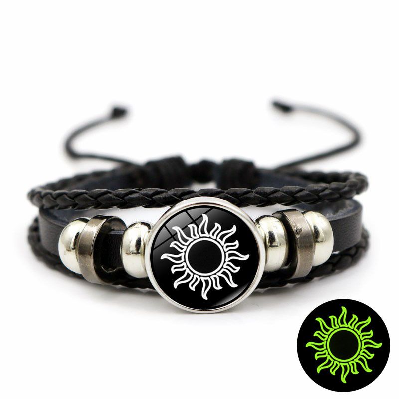 Pulsera tejida de cuero punk multicapa con cuentas para amantes del sol y la luna (2024)_voghion.com