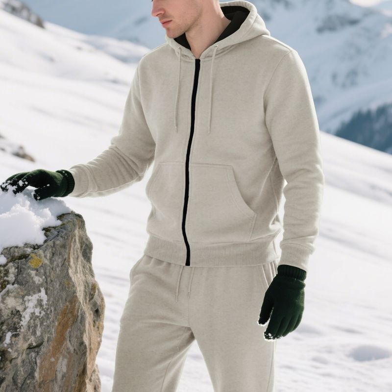 Herren-Set aus Fleecejacke mit Kapuze und Reißverschluss und Jogginghose – warmer Pullover-Trainingsanzug für den Winter für Freizeit und Sport (Schwarz, Dunkelgrau, Khaki, Armeegrün)_voghion.com