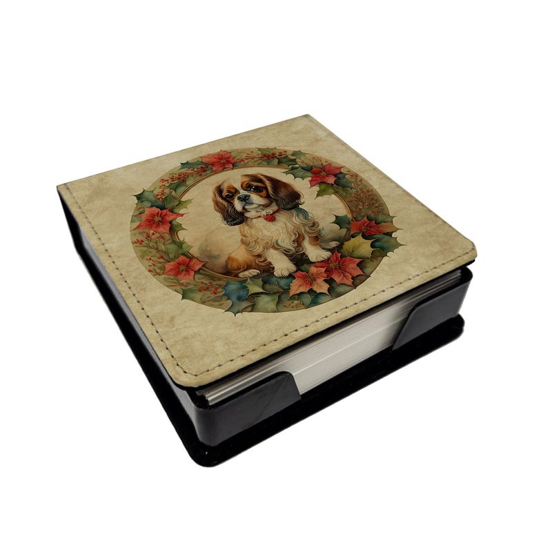 English Toy Spaniel Christmas Flowers PU Leather Note Paper Holder With Artist-Designed Cover, Desk Accessory, Office Gift_voghion.com