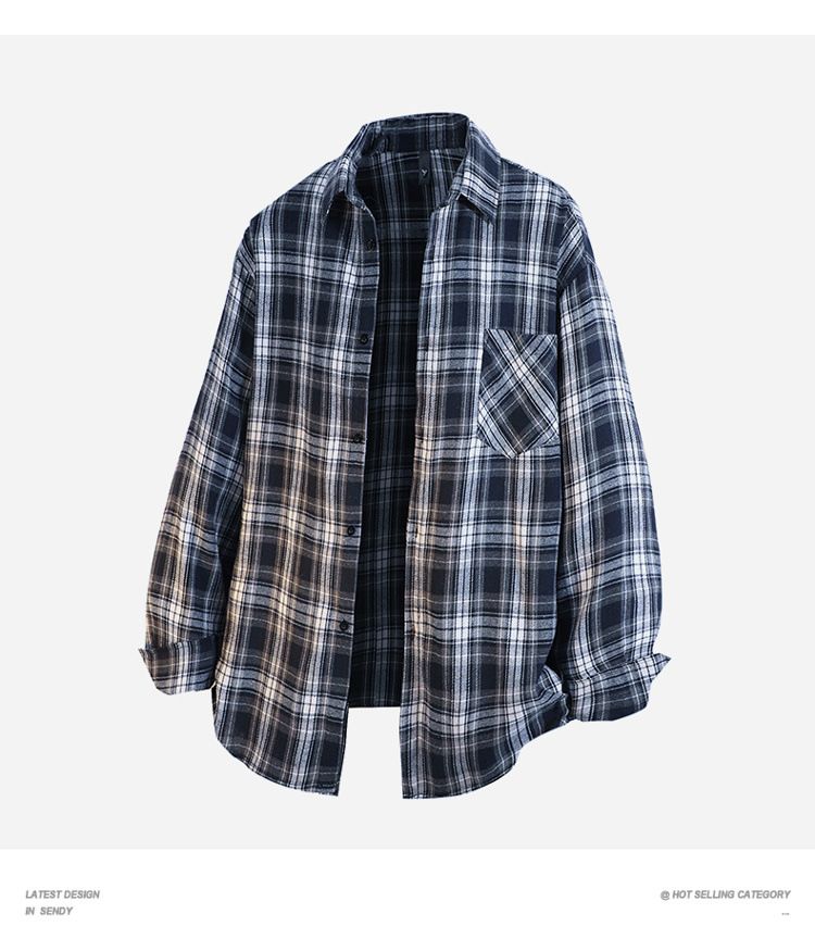 Men's Casual Long Sleeve Shirt Jacket - Style Loose Fit Plaid Coat, Oversized Button-Up Shacket (Black/Tibetan Blue/Red/Yellow/Blue, M-5XL)_voghion.com