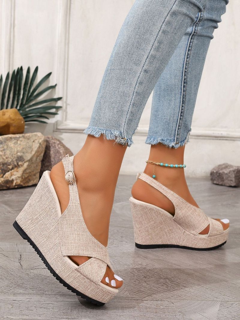 Platåsandaler med kilklack Dam Plusstorlekar Denim Flip-flops med korsremmar_voghion.com