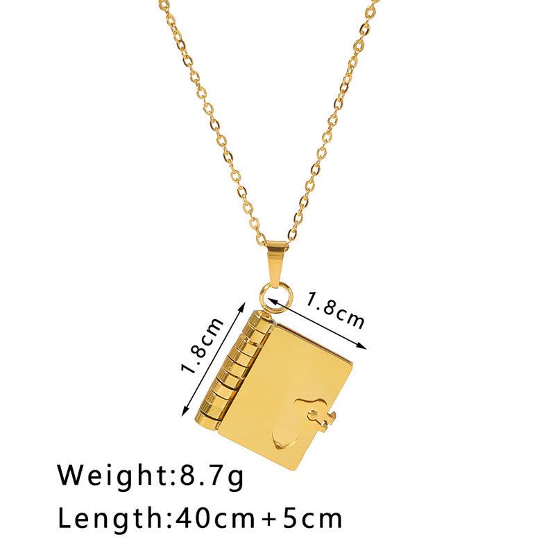 Collana con ciondolo a forma di libro per coppia placcata in oro, collana personalizzata fai da te con libro apribile_voghion.com