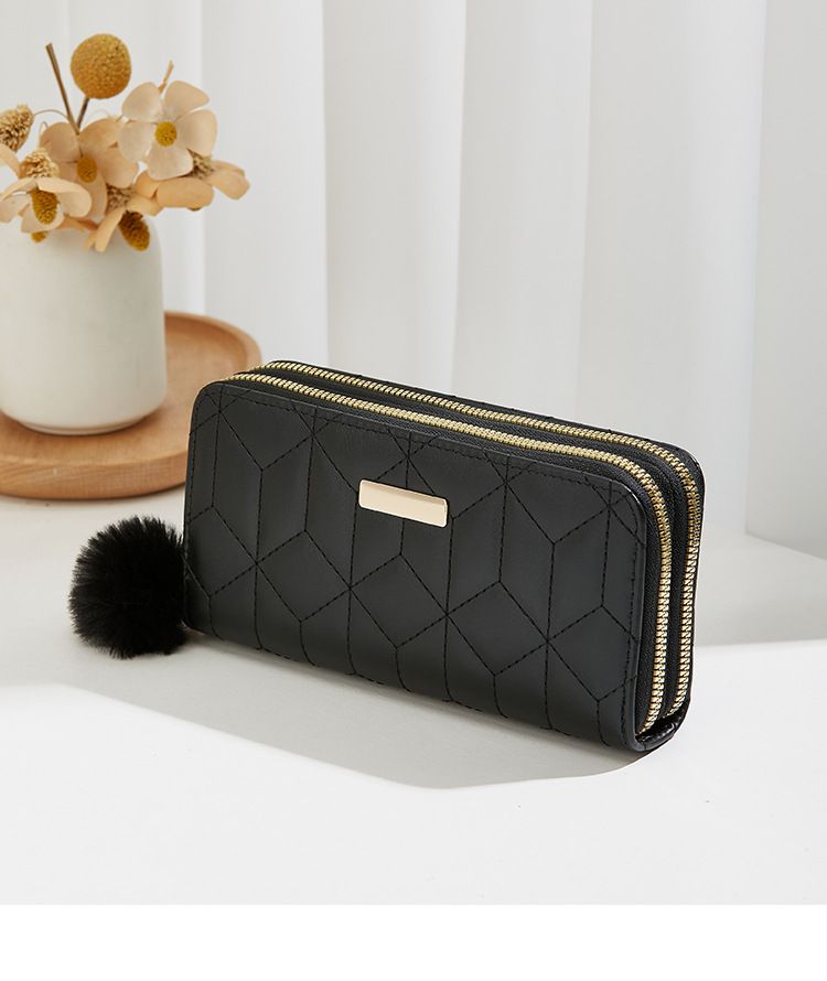 Portofel lung pentru femei cu broderie de diamant - geantă tip clutch cu sclipici, fermoar dublu și sloturi pentru mai multe carduri (poșetă elegantă în culoare uni pentru femei)_voghion.com