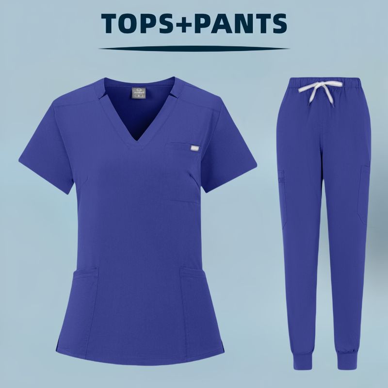 Damenbekleidung Geteilter OP-Overall mit V-Ausschnitt und kurzen Ärmeln Krankenhaus-Peeling-Anzüge für Damen Waschkleidung für den Operationssaal_voghion.com