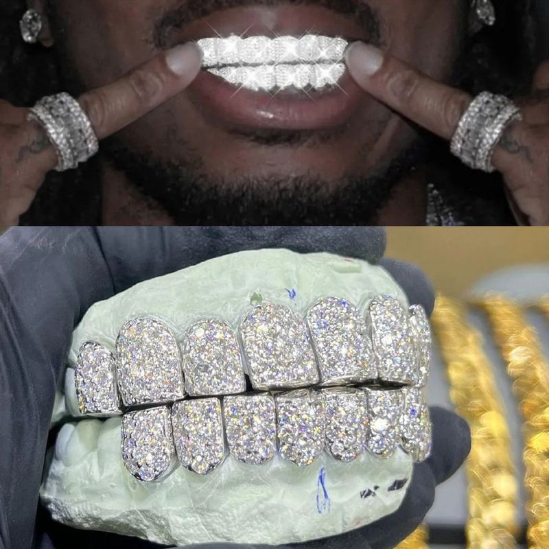 Real Gold Plated 10 Teeth Micro Paved Full Diamond HIPHOP Bracelet Halloween Hip Hop Accessories_voghion.com