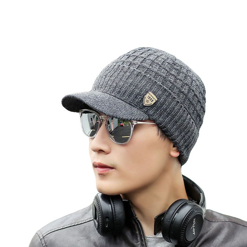 New Copper Label Scarf Two-Piece Set For Men, Knitted Scarf, Autumn And Winter Fleece-Lined Hat, Warm Wool Hat_voghion.com