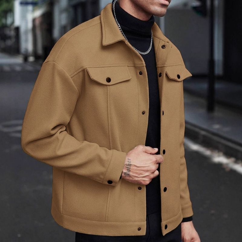 Herrenbekleidung Herren-Sakko aus Wollmischung mit Revers – Business Casual Slim Fit Mantel (4 Farben, S-XXXL)_voghion.com