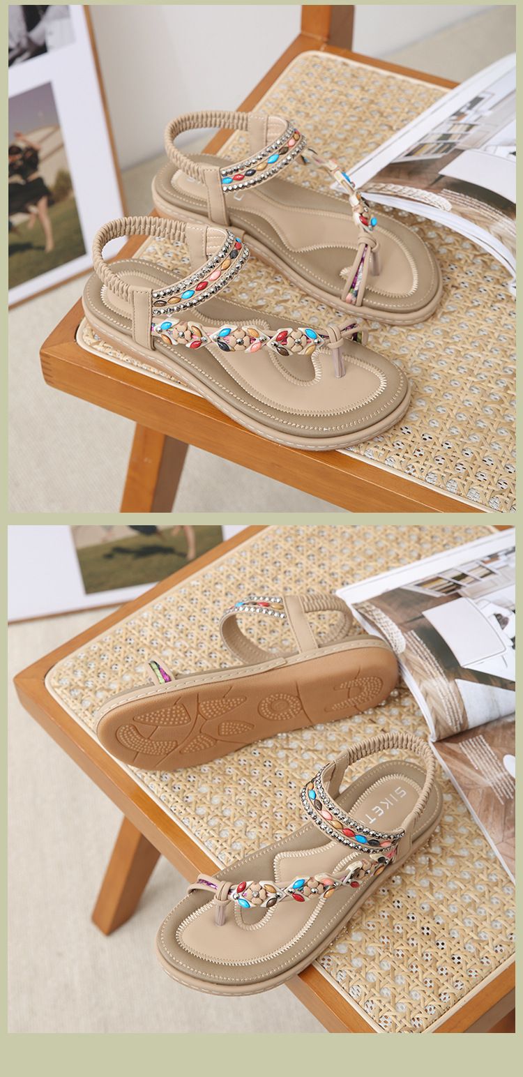 W676-3 Nieuwe zomer 2025 met strass steentjes, comfortabele, casual strand sandalen met ronde neus en platte neus_voghion.com