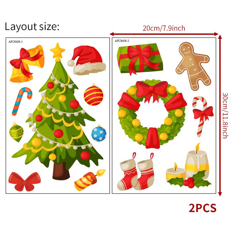 Árbol, corona navideña, pegatinas de pared decorativas para ventana con escena AFC8438_voghion.com