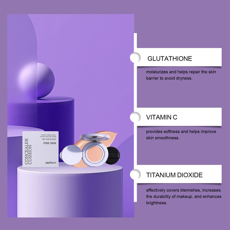 Zephoco Purple Concealer, natürliche Make-up-Grundlage, leicht und bequem, zarte Textur, nicht kuchenartig, mattes Kissen_voghion.com