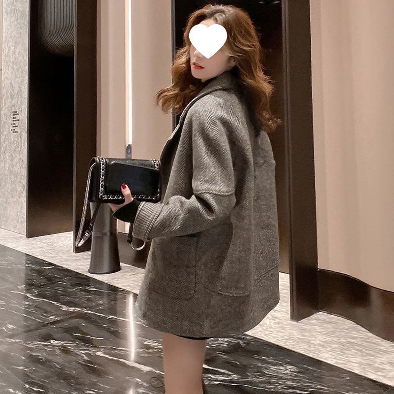 Blazer de lã feminino, primavera de 2025, estilo coreano, solto e emagrecedor, casual, casaco de lã_voghion.com