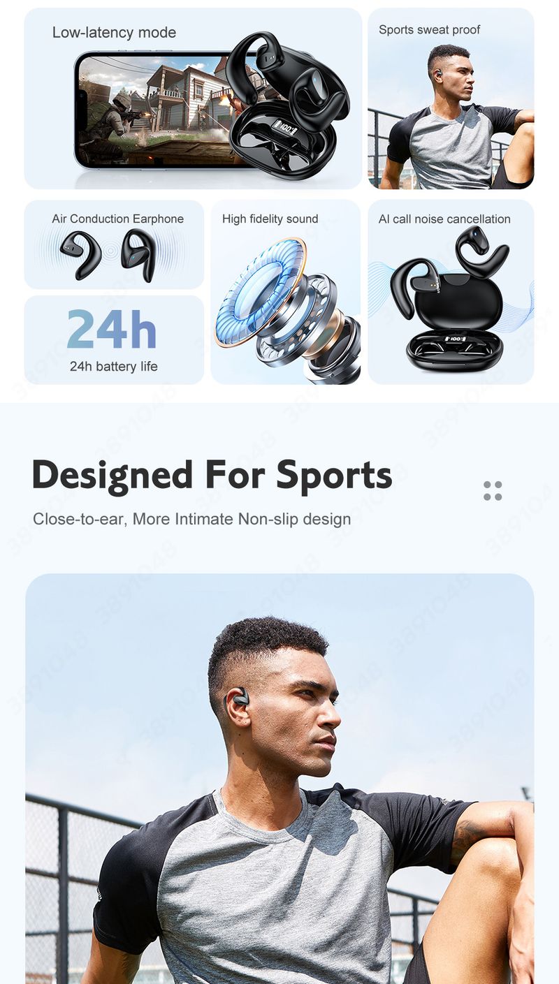 Bluetooth headset with microphone wireless headset Sports waterproof headset Noise reduction headset hook Hi-fi headset_voghion.com