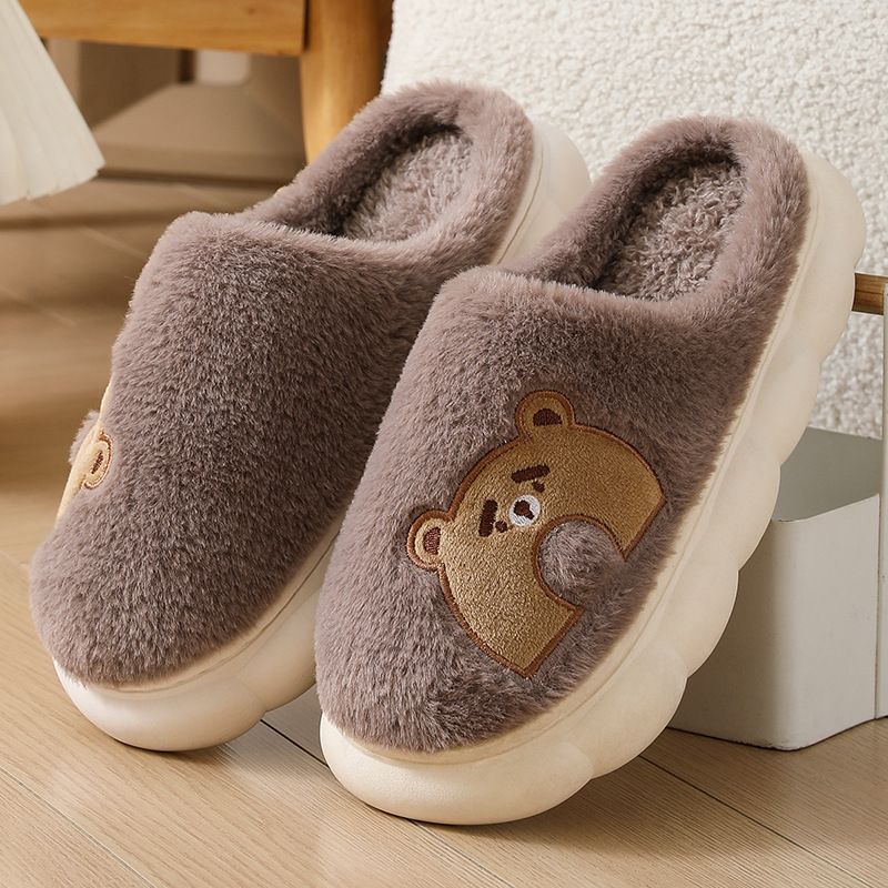 Pantofole di cotone con suola spessa, per la casa autunnale, per donne, in pile invernale, calde, antiscivolo, per maternità_voghion.com