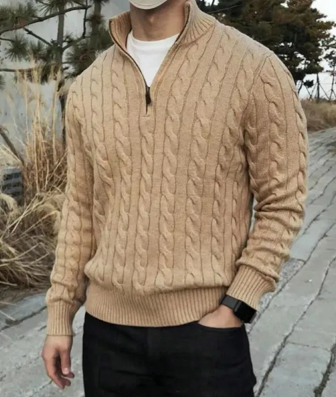 embroidered Pony Autumn And Winter Half Zip Men's Sweater Stand Collar Casual Couple Fried Dough Twists Top_voghion.com