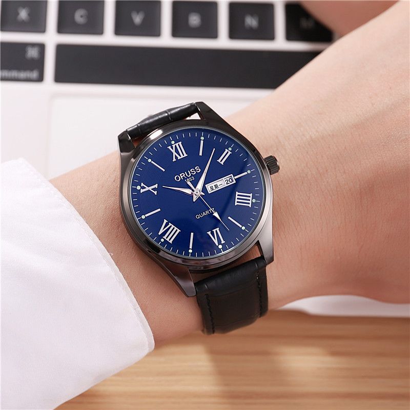 Aoruisi Brand Men's Simple Ultra-thin Leather Strap Korean Version Luminous Casual Waterproof Dual Calendar Student_voghion.com