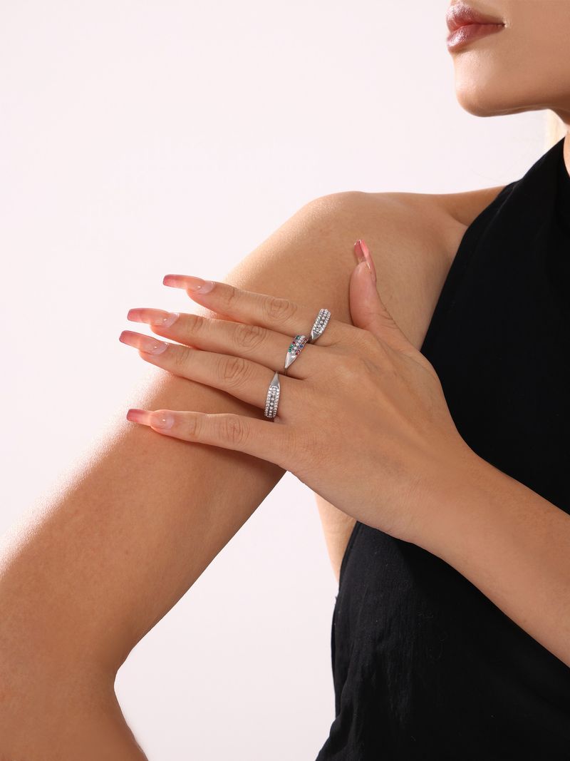 Sugar Cube Adjustable Delicate Small Pearl Colored Zircon Ring Stainless Steel Side Opening Index Finger Ring Pinky Ring_voghion.com