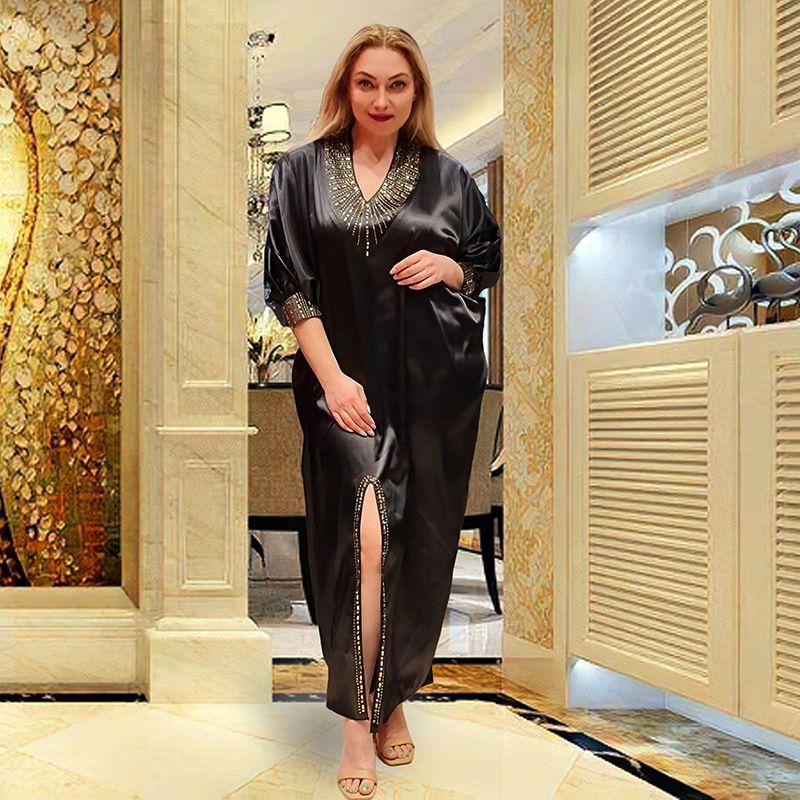 Abito musulmano da donna, abito lungo con maniche a pipistrello e diamanti caldi_voghion.com