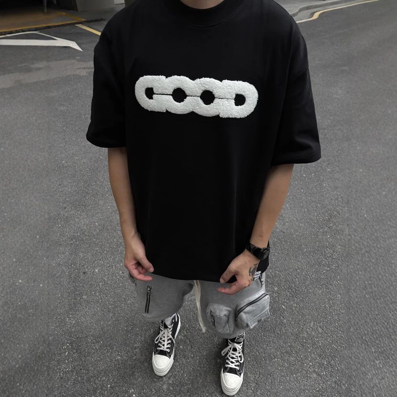 Wang Sulong Old White Same Style GOODBRAND Earth Jacquard Wet Towel Embroidery Round Neck Short Sleeve Unisex Couple_voghion.com